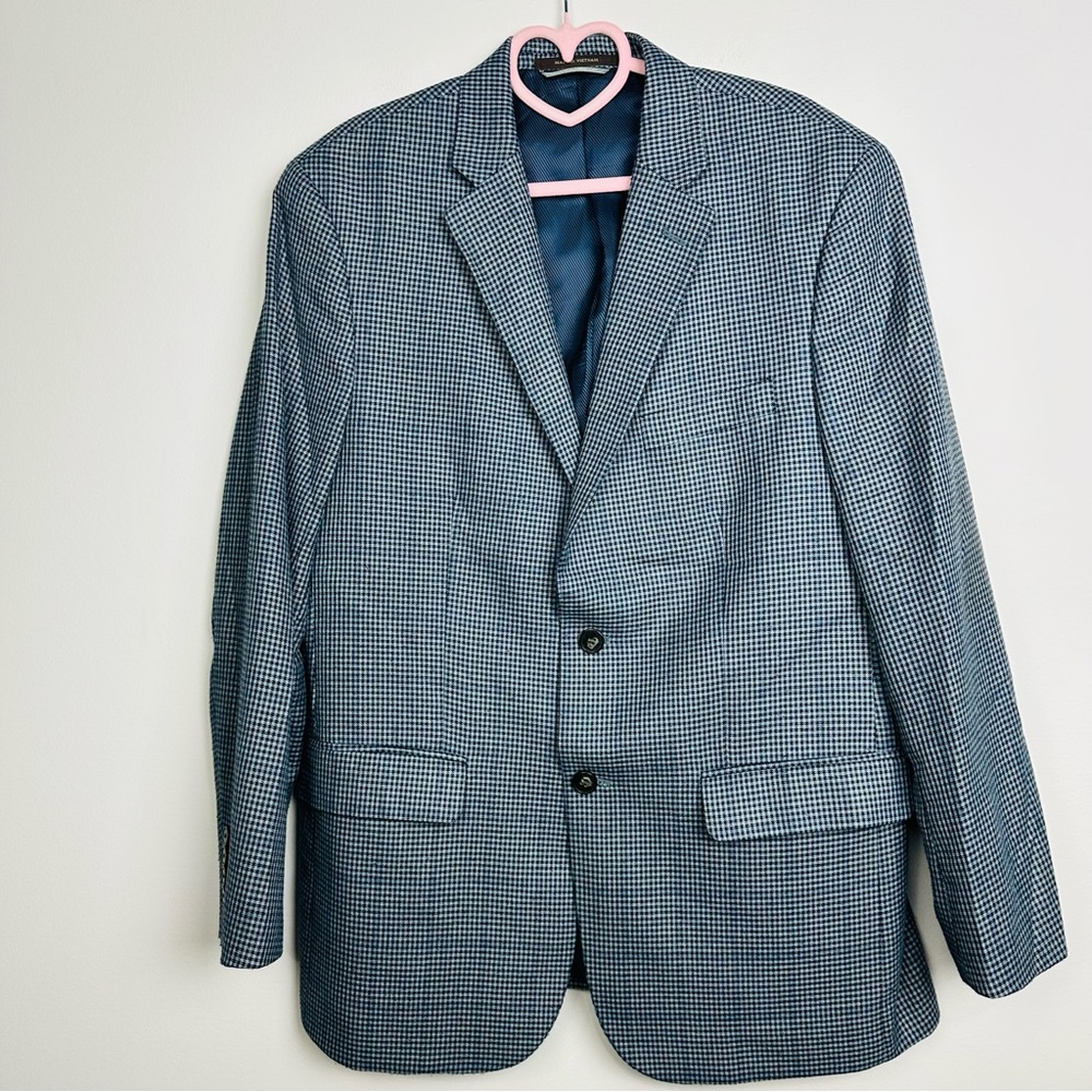 Greg Norman For Tasso Elba Blue Checkered Blazer Size 40R